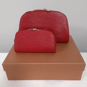NEW LOUIS VUITTON EPI DAUPHINE 17 COSMETIC POUCH EPI LEATHER RED SET 2, M & S.